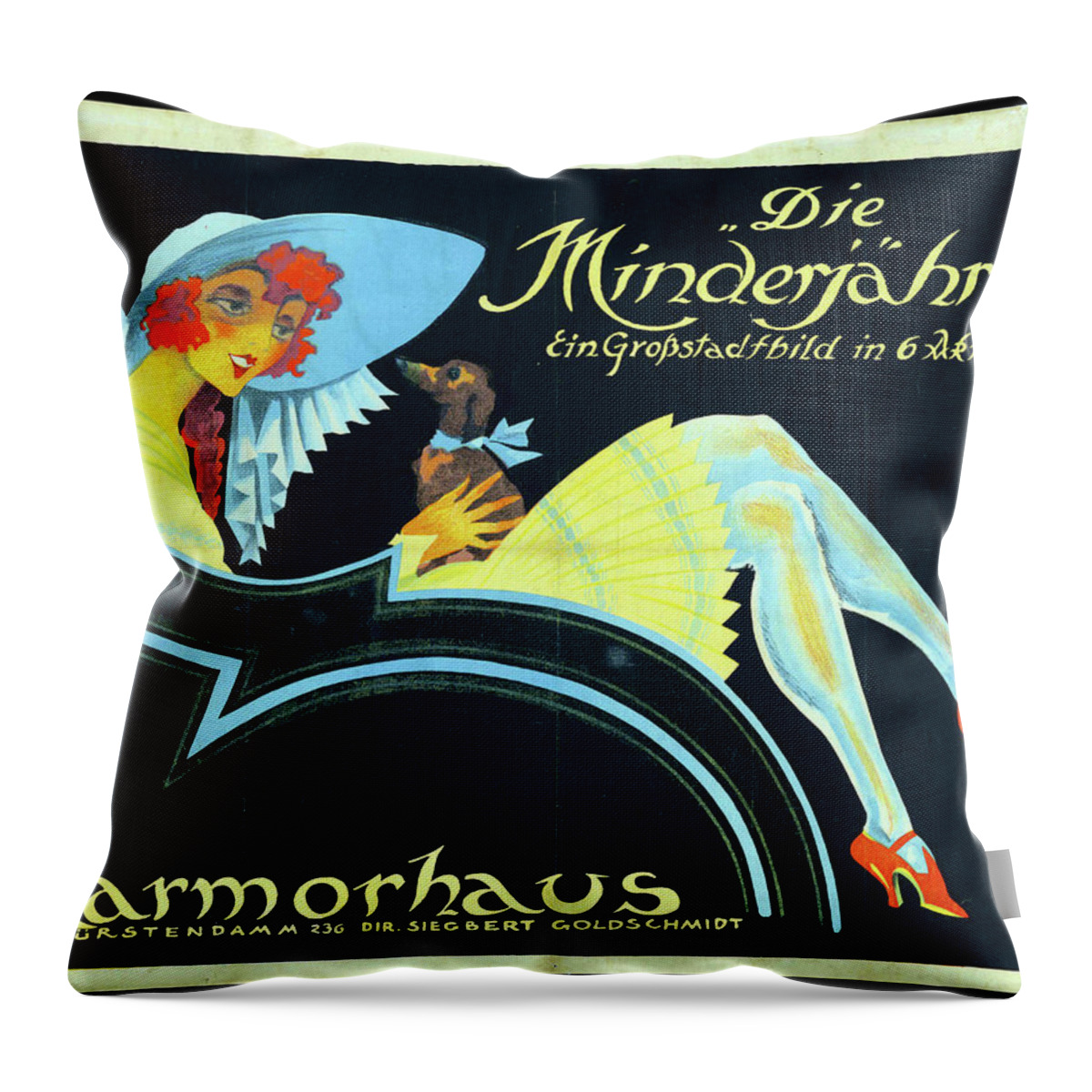 Synopsis Throw Pillow featuring the mixed media ''Die Minderjahrige'', 1921 - art by Josef Fenneker by Movie World Posters