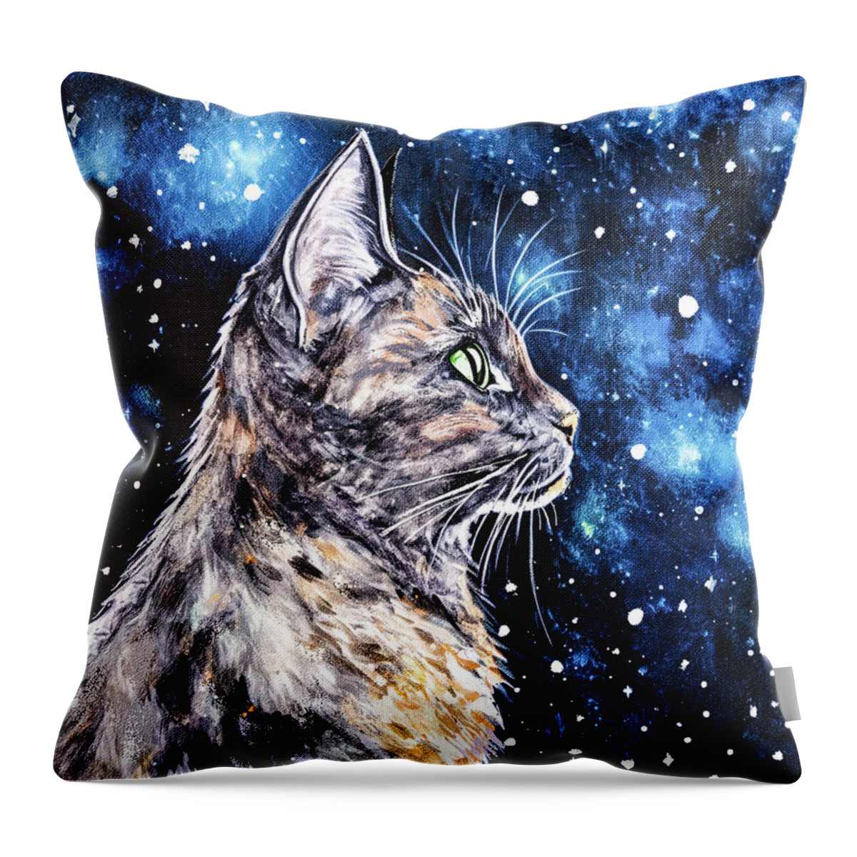 Cat Art Throw Pillow featuring the digital art Dilute Tortie Portrait by Mark Tisdale