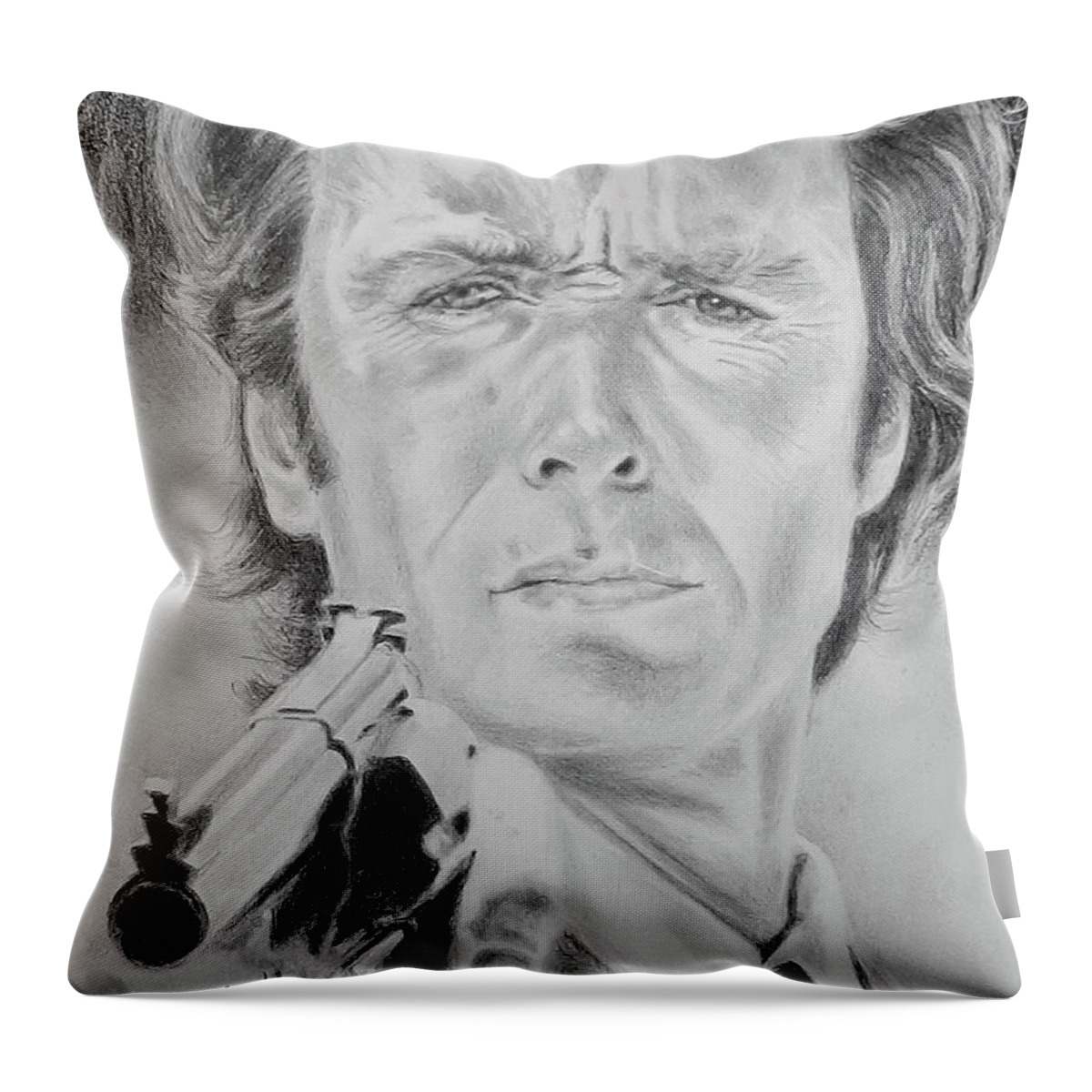 Clint Eastwood Throw Pillow featuring the drawing Dirty Harry by Elaine Berger