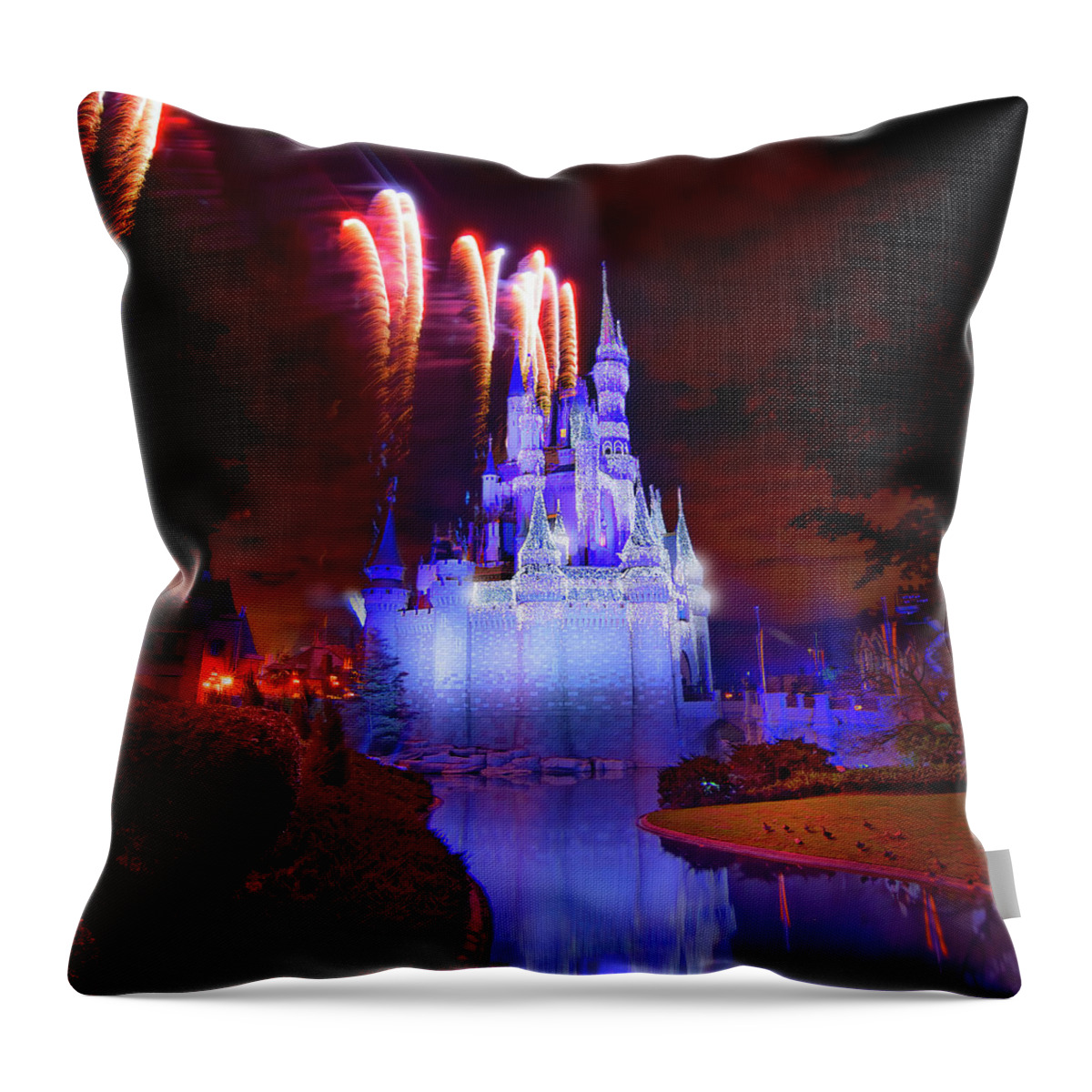 Magic Kingdom Throw Pillow featuring the photograph Disney's Fantasy in the Sky by Mark Andrew Thomas