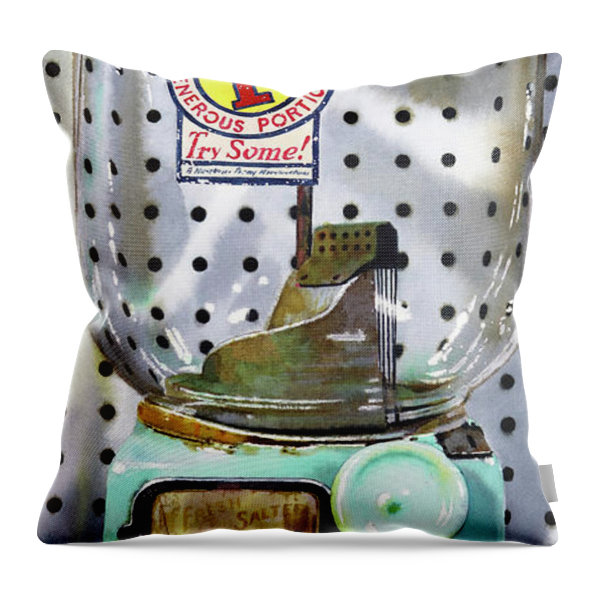 Peanuts Throw Pillow featuring the painting Dispensed by Denny Bond