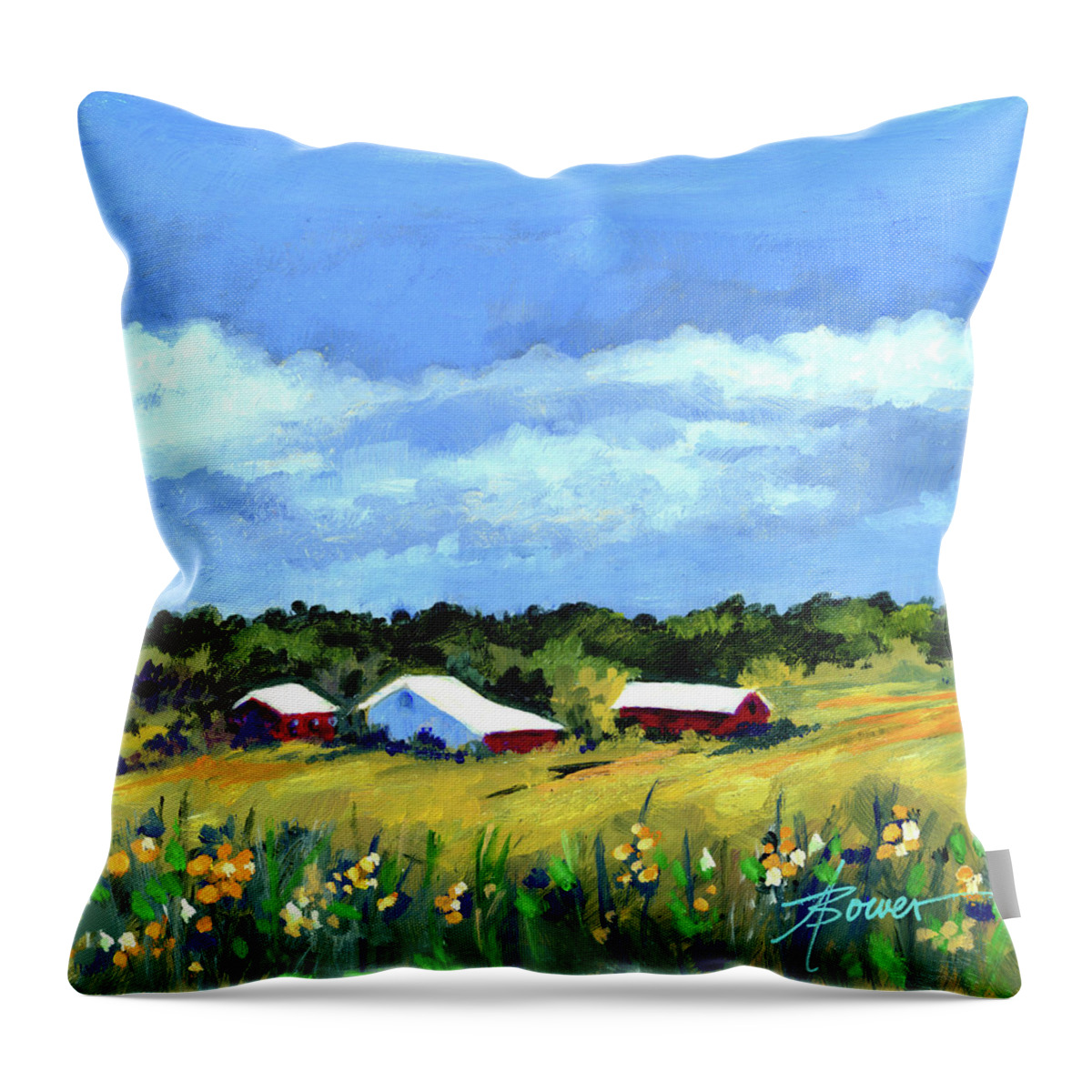 Landscape Throw Pillow featuring the painting Distant Rain by Adele Bower