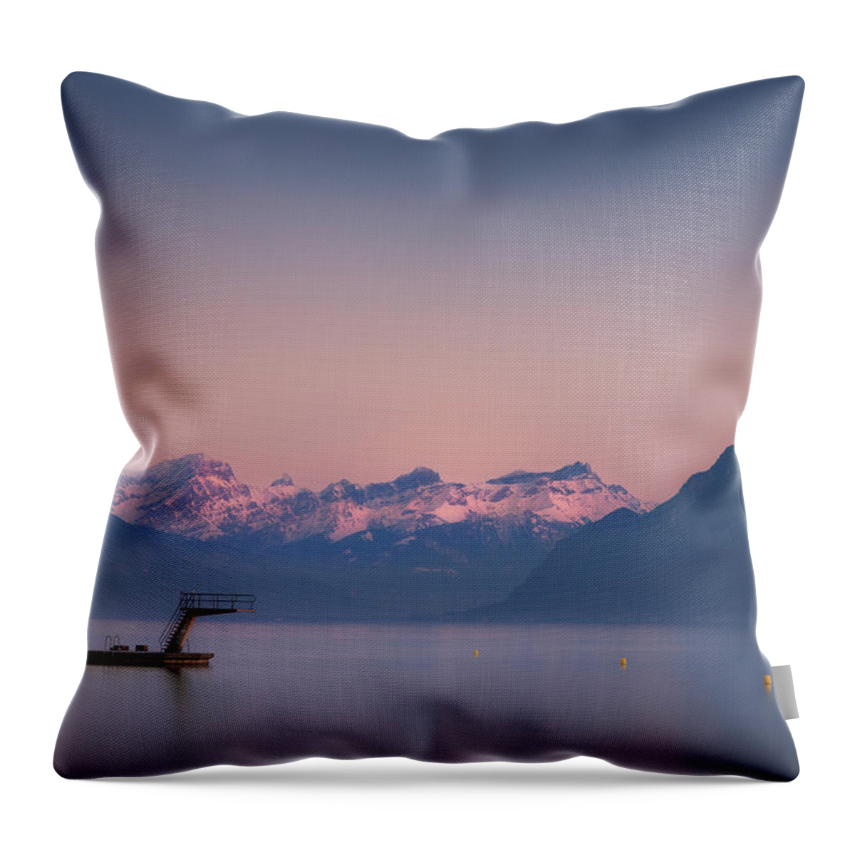 Sunset Throw Pillow featuring the photograph Dive with a view by Dominique Dubied