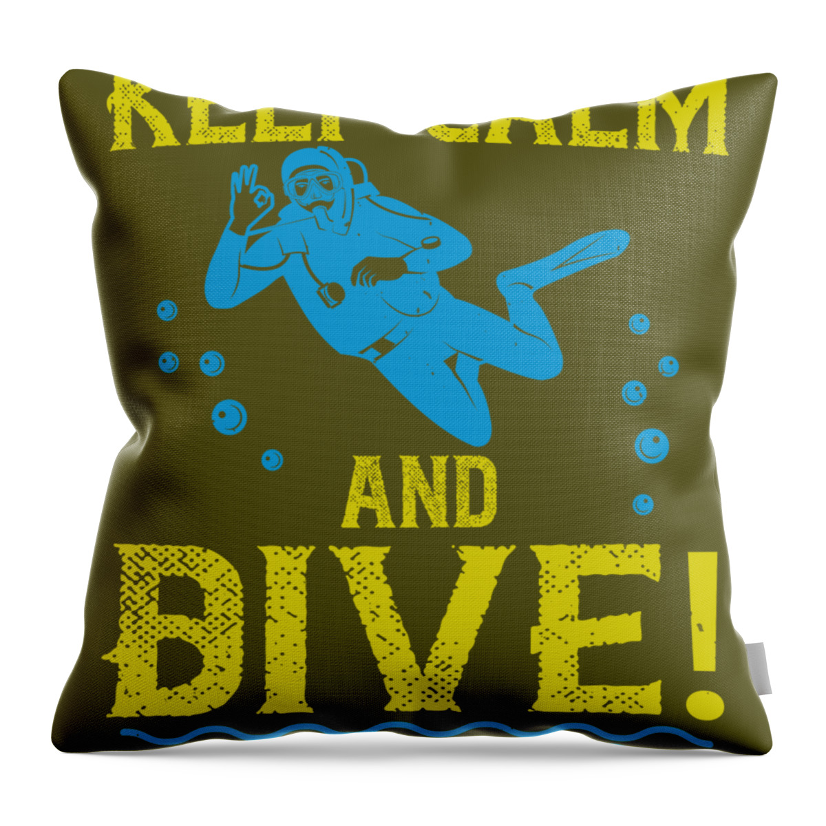 Diver Throw Pillow featuring the digital art Diver Gift Keep Calm And Dive Diving by Jeff Creation
