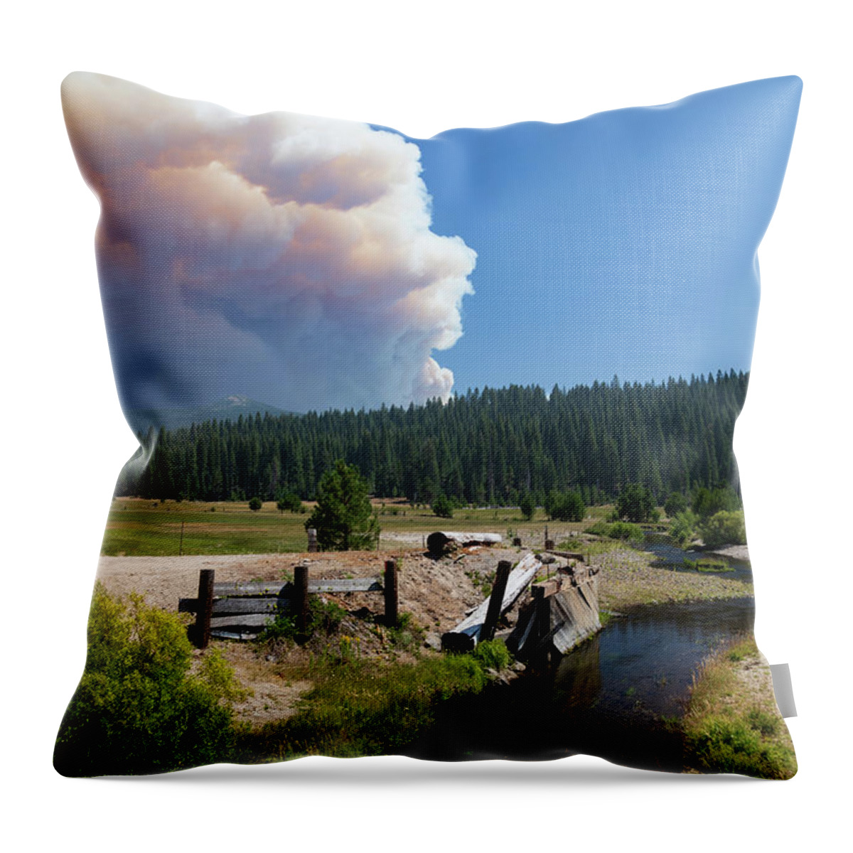 Nature Throw Pillow featuring the photograph Dixie Fire Plume and Deer Creek by Mike Lee