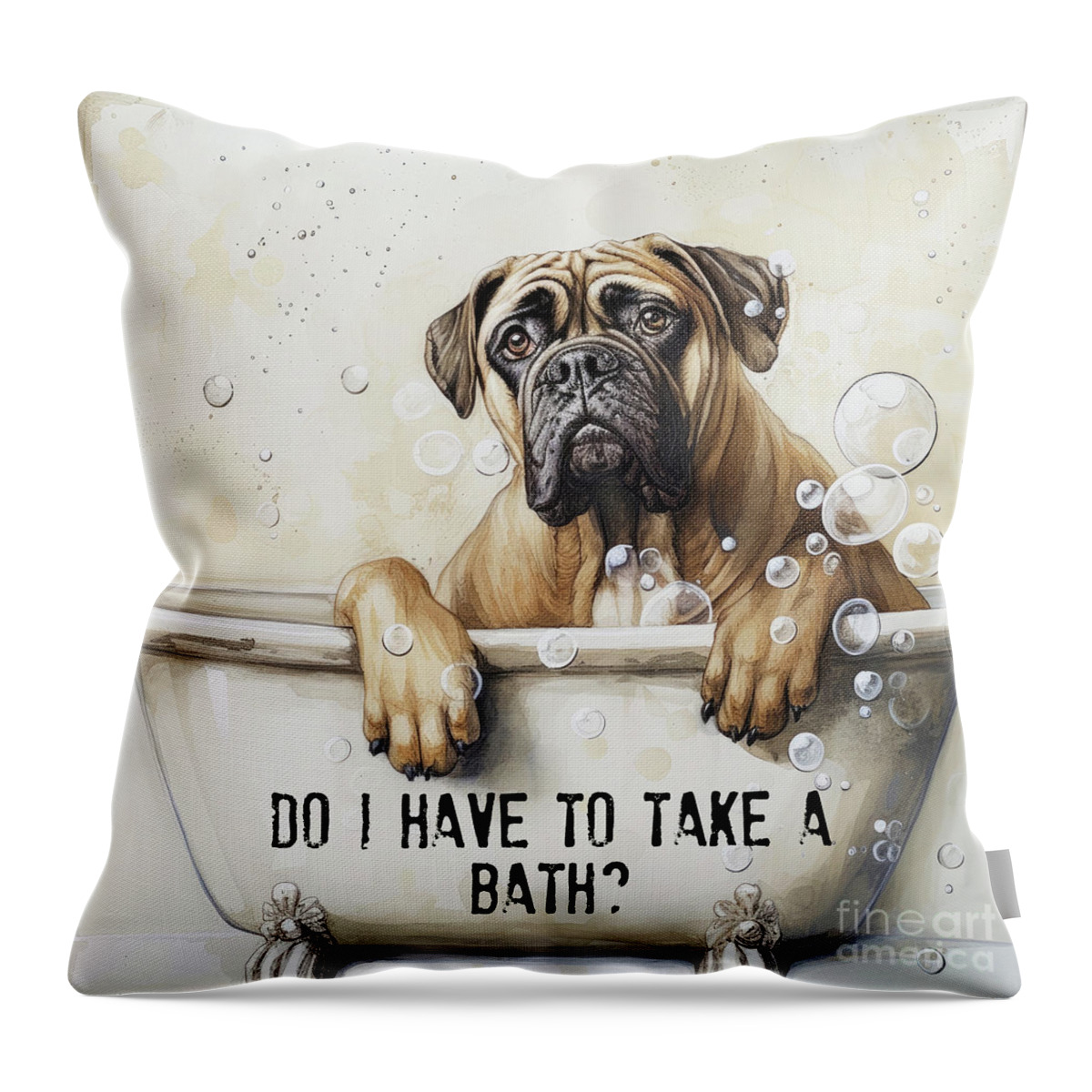 Bullmastiff Throw Pillow featuring the painting Do I have To Take A Bath by Tina LeCour