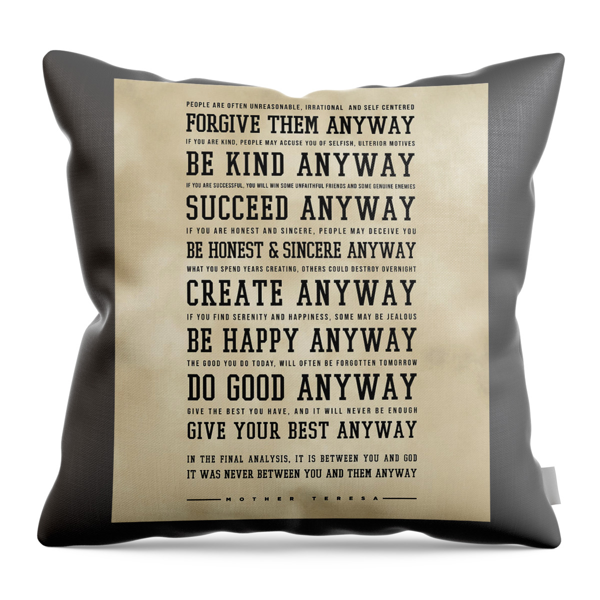 Do It Anyway Throw Pillow featuring the digital art Do It Anyway - Mother Teresa Poem - Literature - Typewriter Print 3 - Vintage by Studio Grafiikka