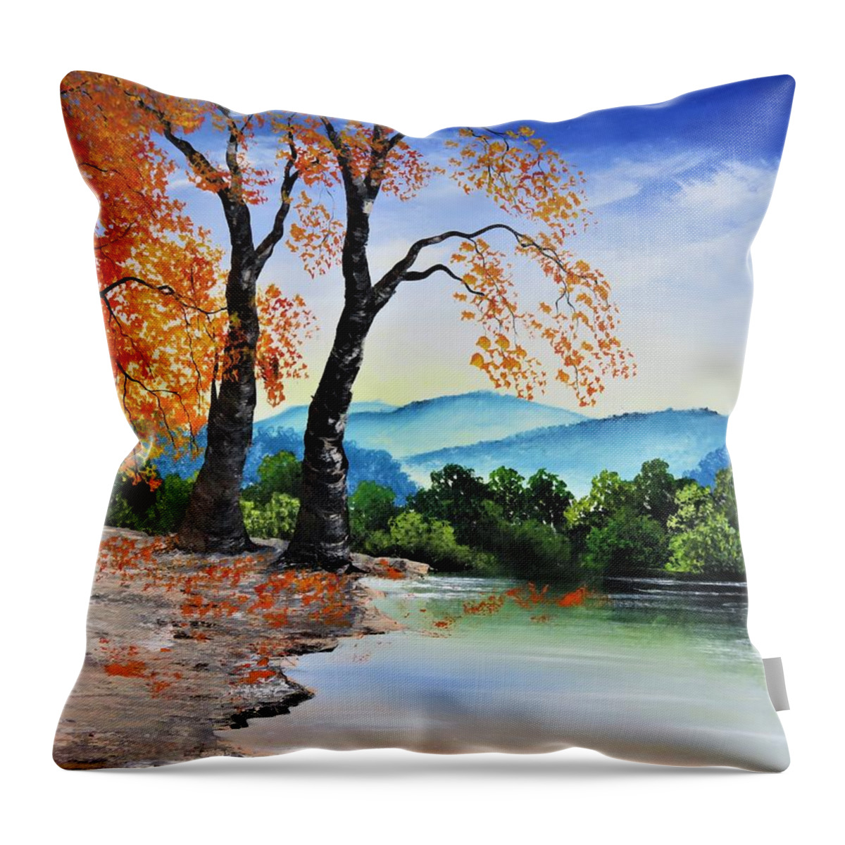 Landscape Throw Pillow featuring the painting DO3-Deno Onsumo by Deno Onsomu