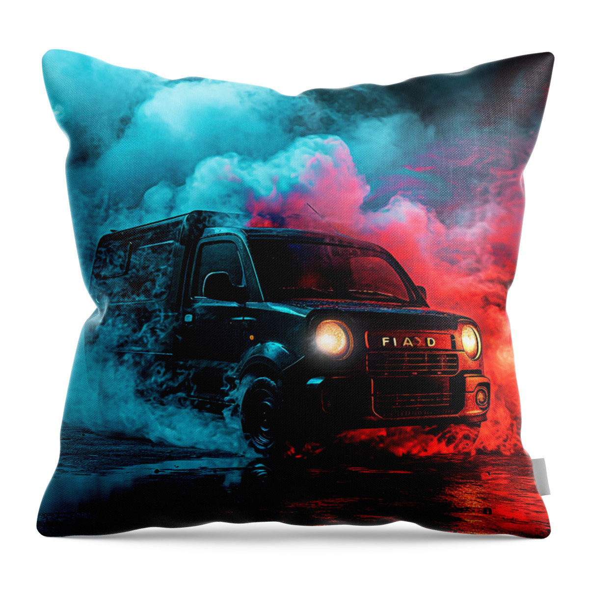 Car Throw Pillow featuring the digital art Doblo Dynamics Fiat in the Epic Smoke Canvases by Clark Leffler