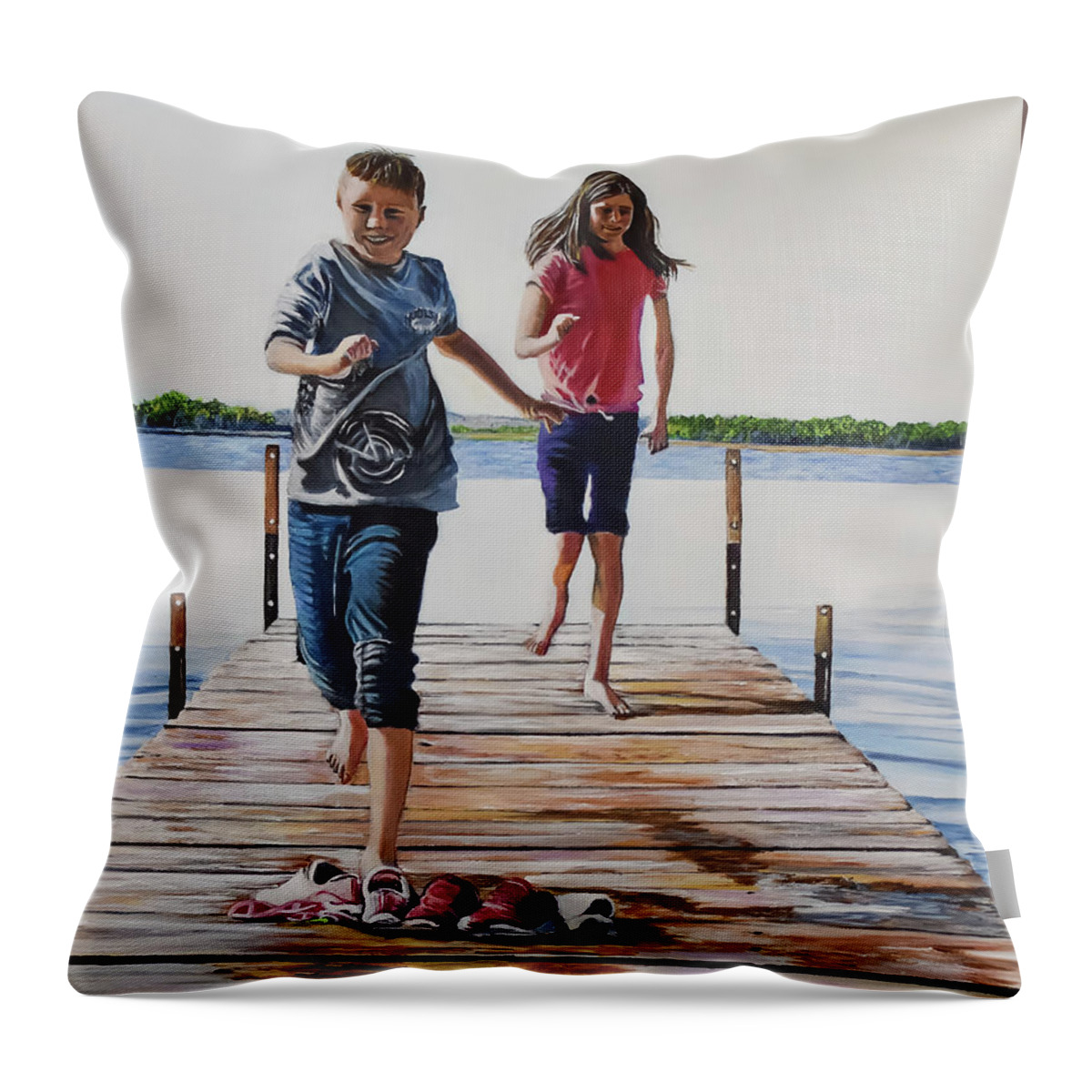 Noble Lake Throw Pillow featuring the painting Dock Days by Marilyn McNish