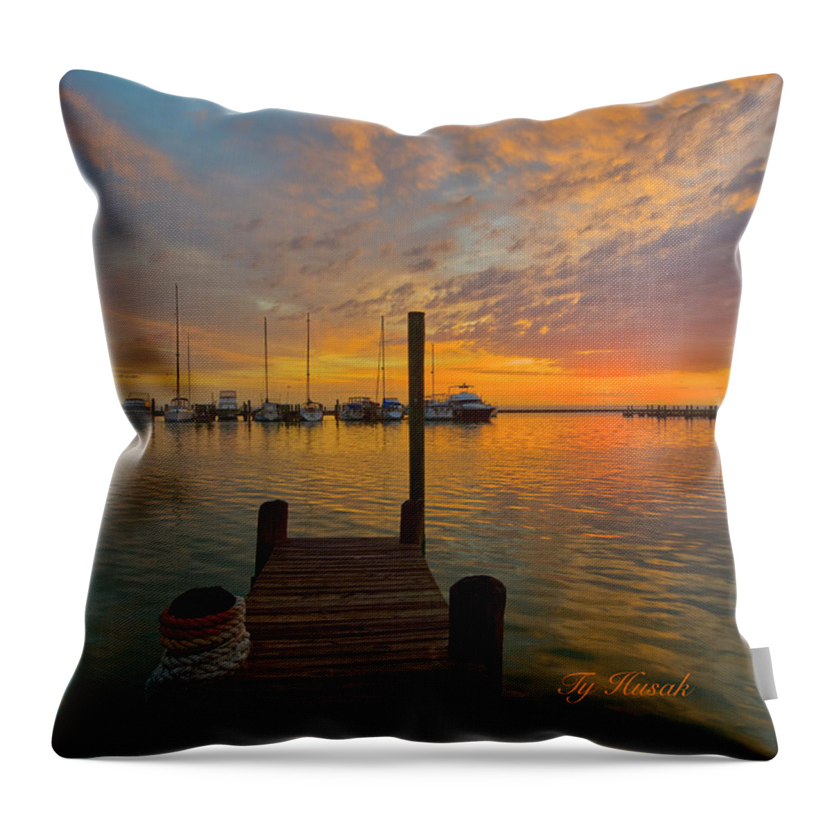 Sunrise Throw Pillow featuring the photograph Dock of the Bay by Ty Husak