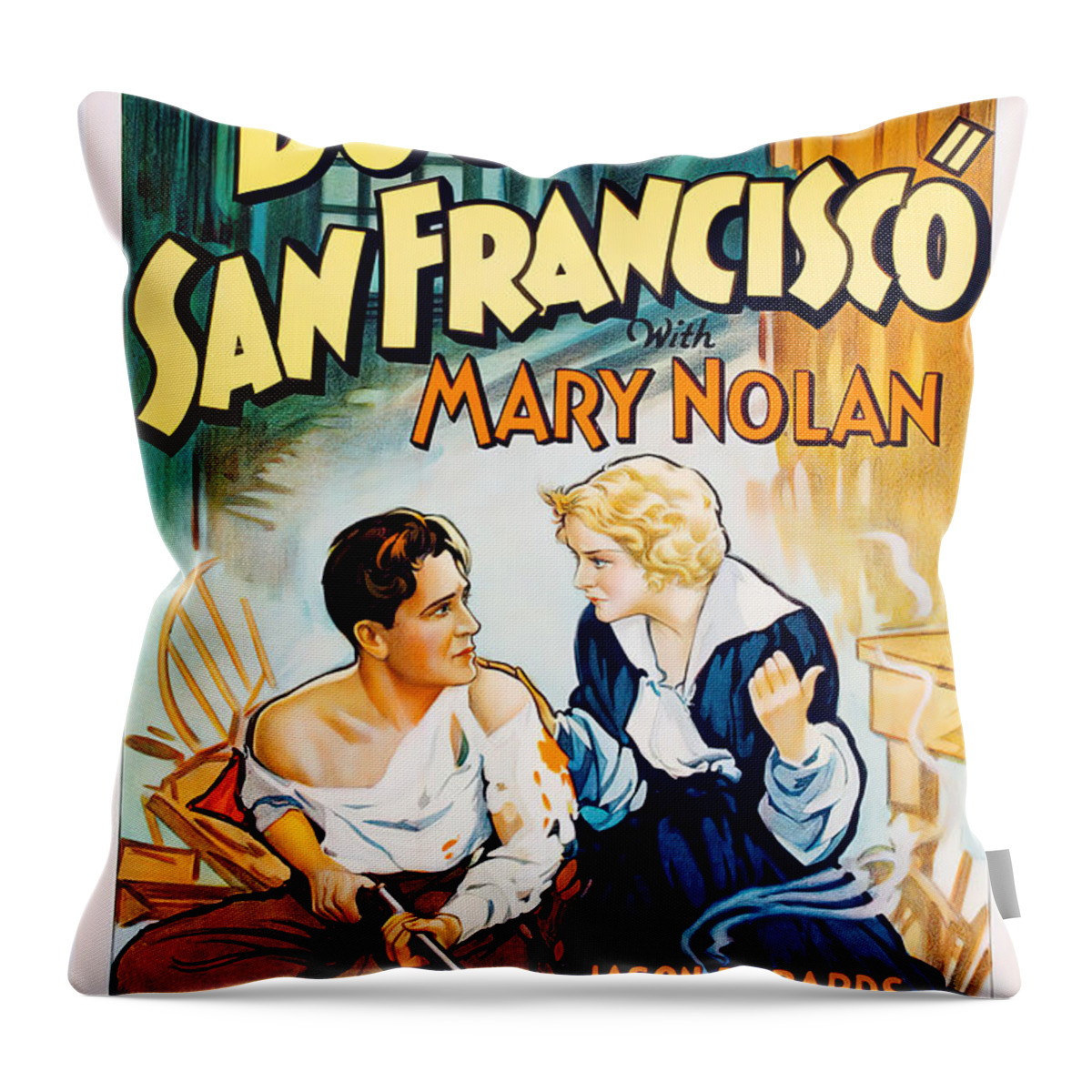 Docks Throw Pillow featuring the mixed media ''Docks of San Francisco'', with Jason Robards and Mary Nolan, 1932 by Movie World Posters