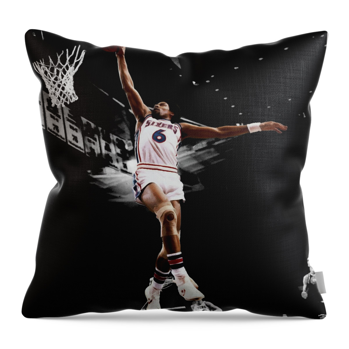 Julius Erving Throw Pillow featuring the mixed media Doctor J by Brian Reaves
