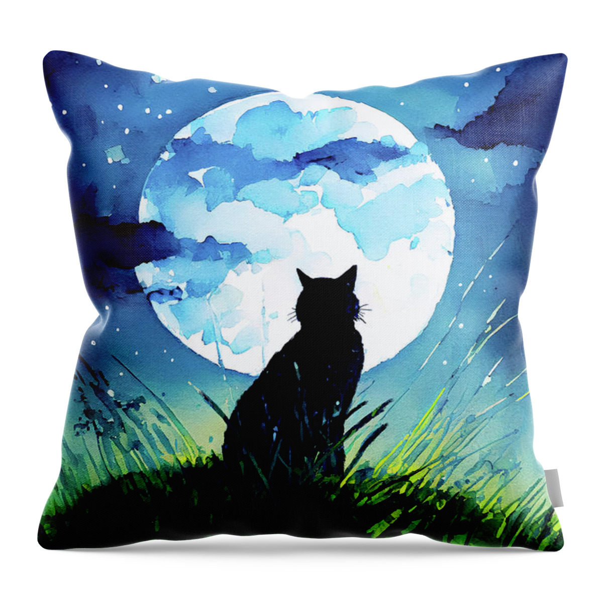 Cats Throw Pillow featuring the digital art Does A Cat Sing To The Moon by Mark Tisdale