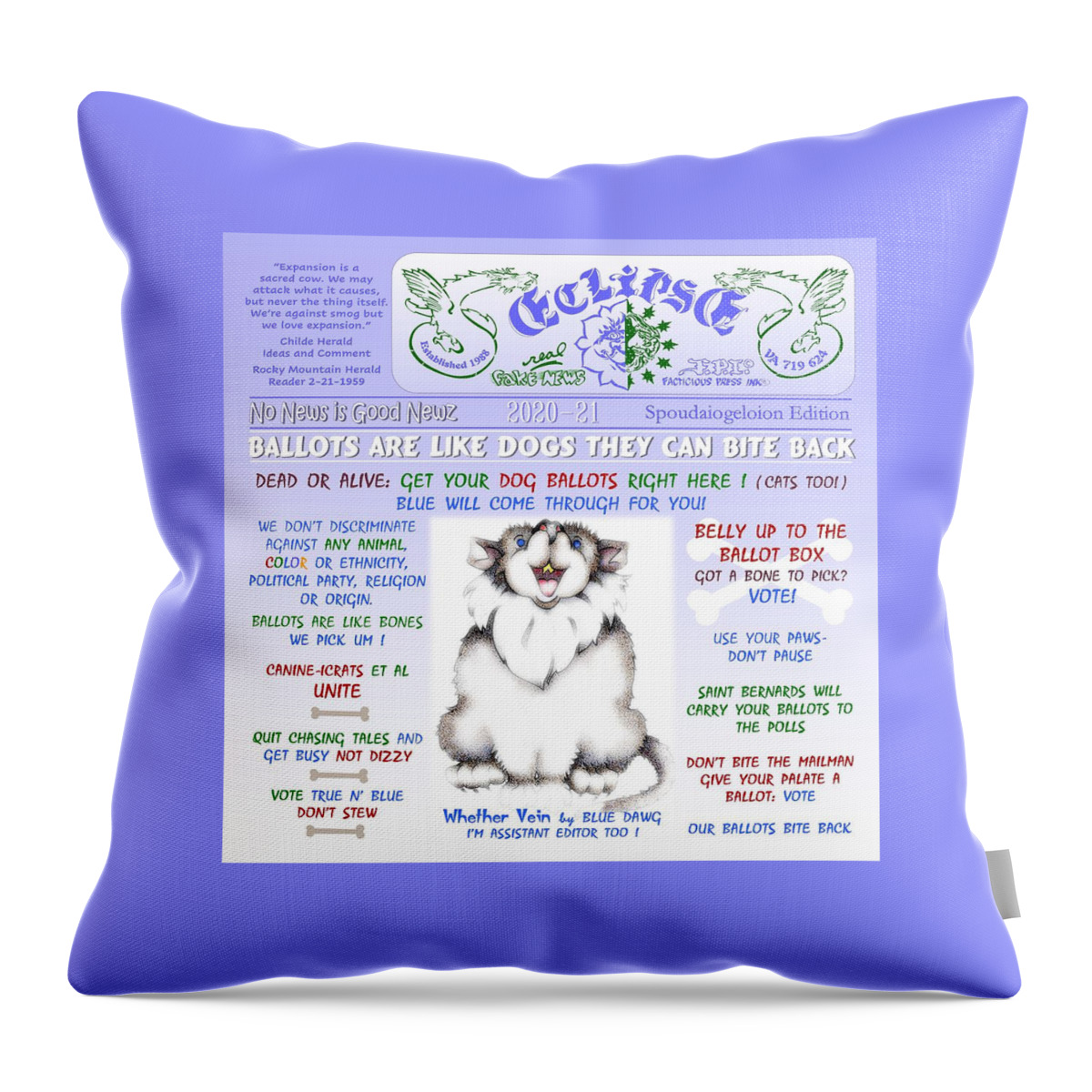 Journalist Art Throw Pillow featuring the mixed media Dog Ballots Bite by Dawn Sperry