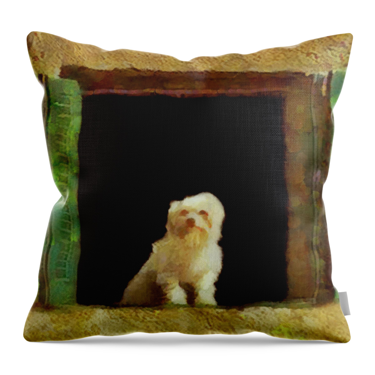 Dog In The Window Throw Pillow featuring the painting Dog in the window by George Rossidis