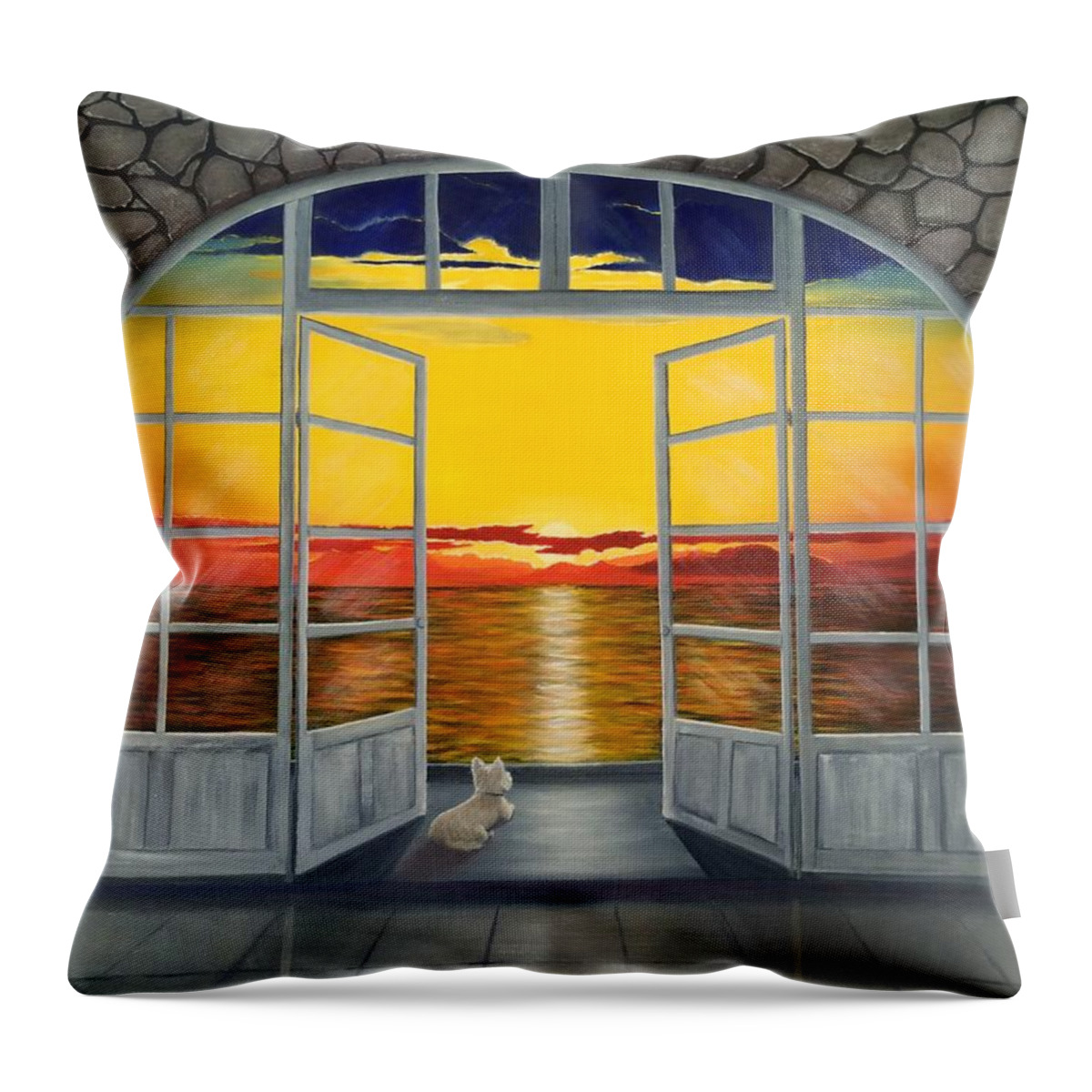 Seascape Throw Pillow featuring the painting Dog With A View by Marlene Little