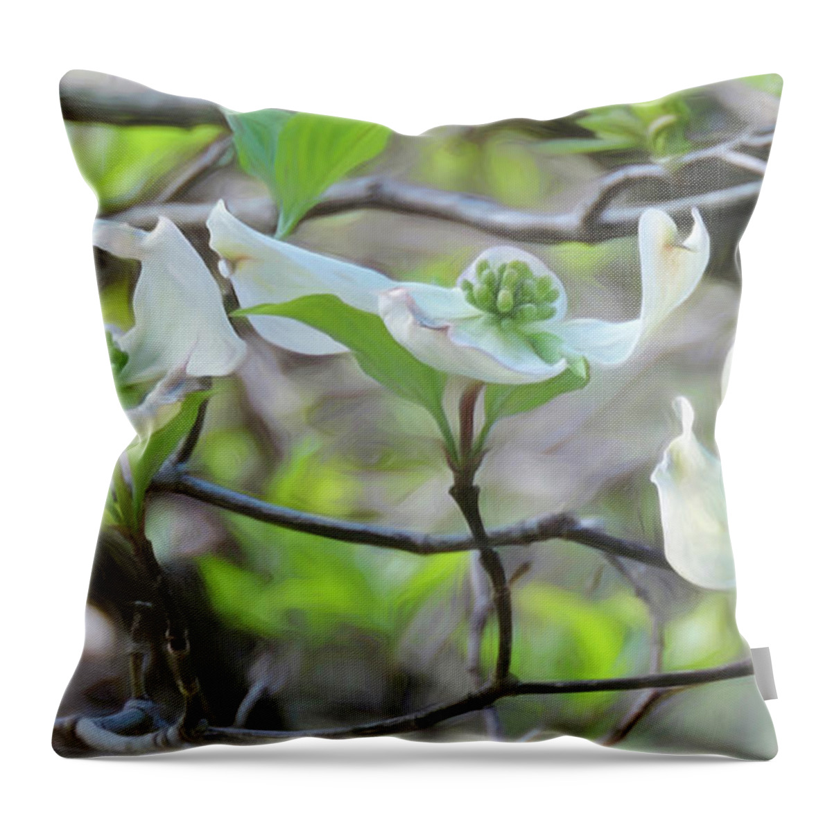 Dogwood Throw Pillow featuring the digital art Dogwood Blooms by Susan Hope Finley