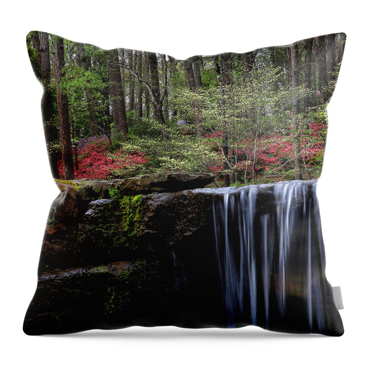 Waterfall Throw Pillow featuring the photograph Dogwood Falls - Garvan Woodland Gardens by William Rainey
