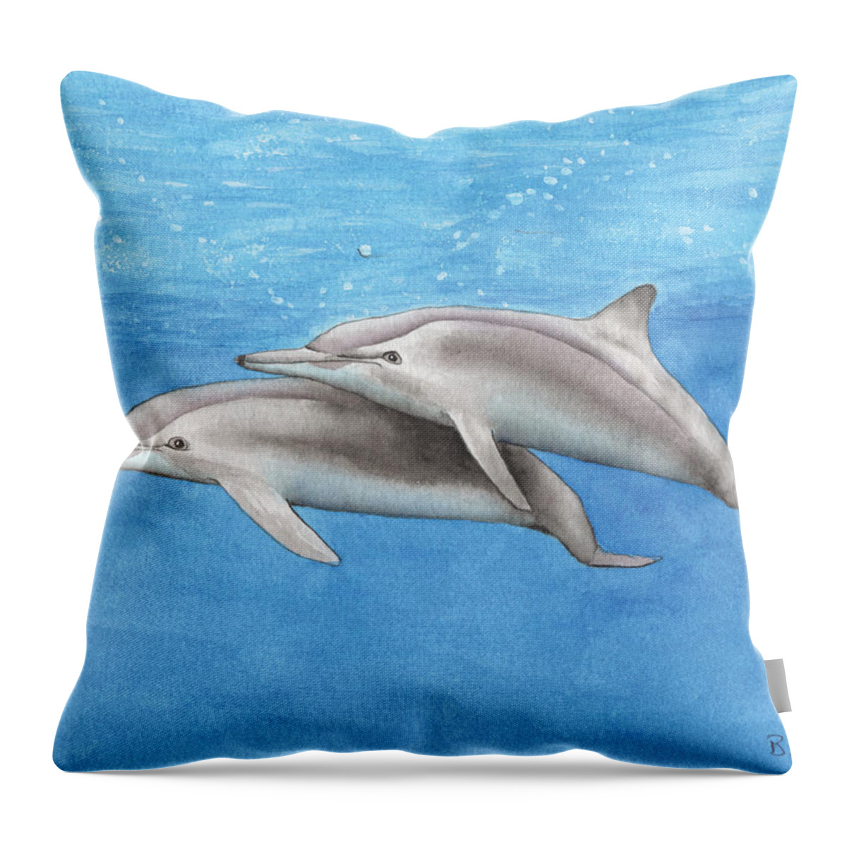 Dolphins Throw Pillow featuring the painting Dolphins by Bob Labno