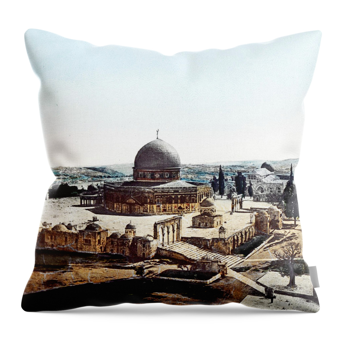 Jerusalem Throw Pillow featuring the photograph Dome of the Rock in 1880 by Munir Alawi
