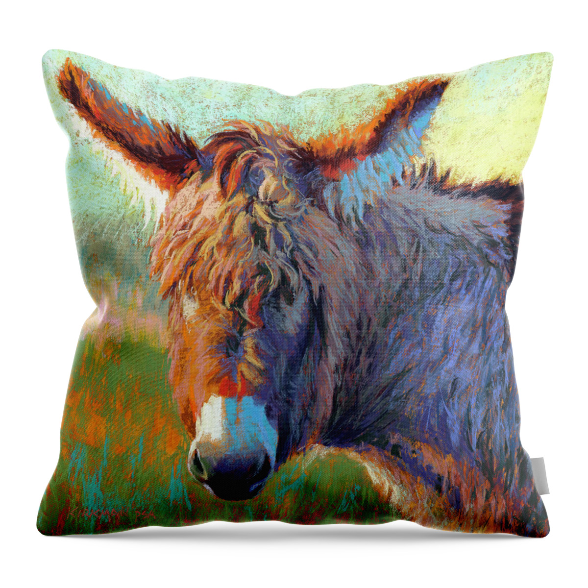 Donkey Throw Pillow featuring the pastel Don Keifurry by Rita Kirkman