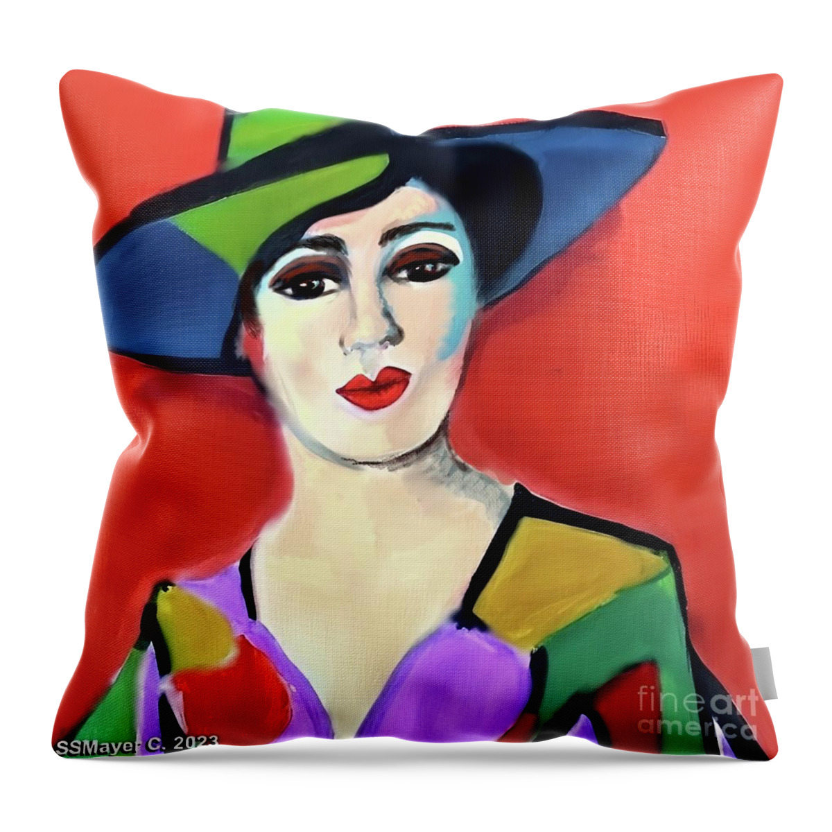 Contemporary Art Throw Pillow featuring the digital art Donna with Hat by Stacey Mayer