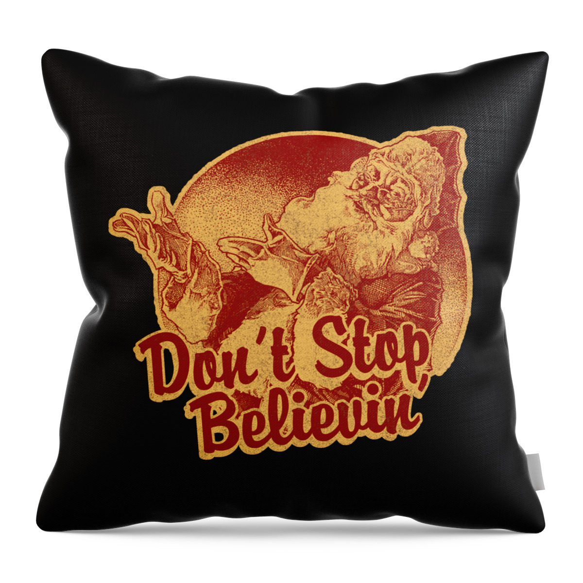 Christmas 2023 Throw Pillow featuring the digital art Dont Stop Believing in Santa Retro by Flippin Sweet Gear