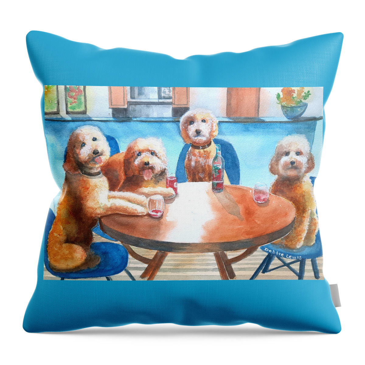 Doodle Throw Pillow featuring the painting Doodle Cheers by Debbie Lewis