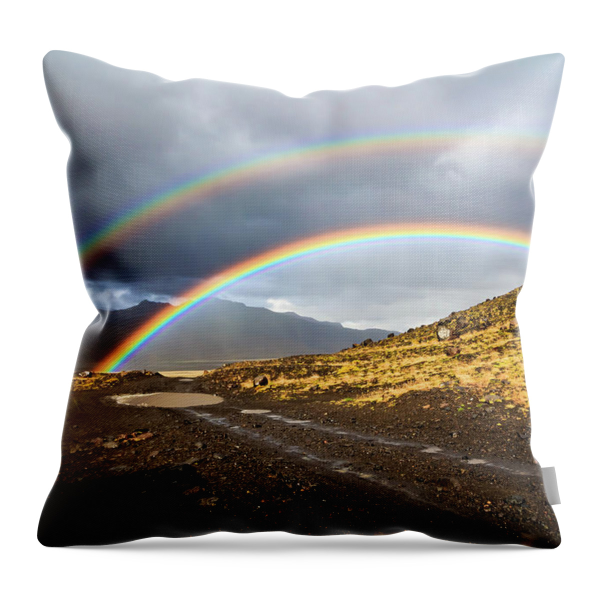 Rainbow Throw Pillow featuring the photograph Double rainbow by Lyl Dil Creations