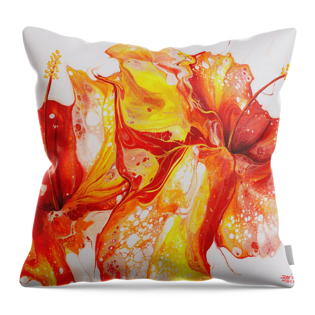 Flower Throw Pillow featuring the painting Double Red and Yellow Hibiscus by Darice Machel McGuire