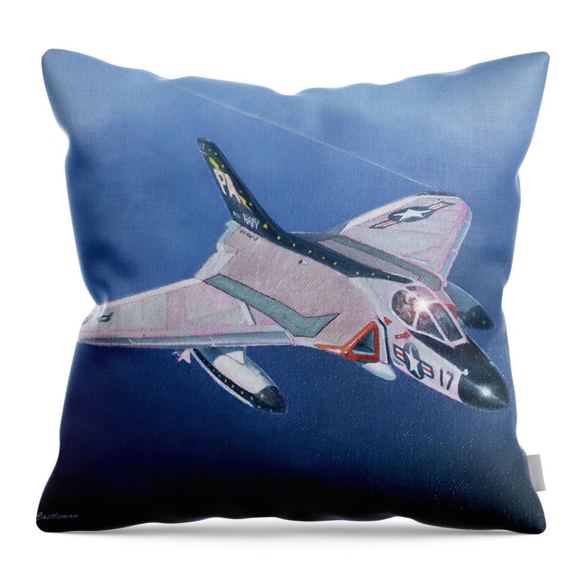 Aviation Throw Pillow featuring the painting Douglas F4D Skyray by Douglas Castleman