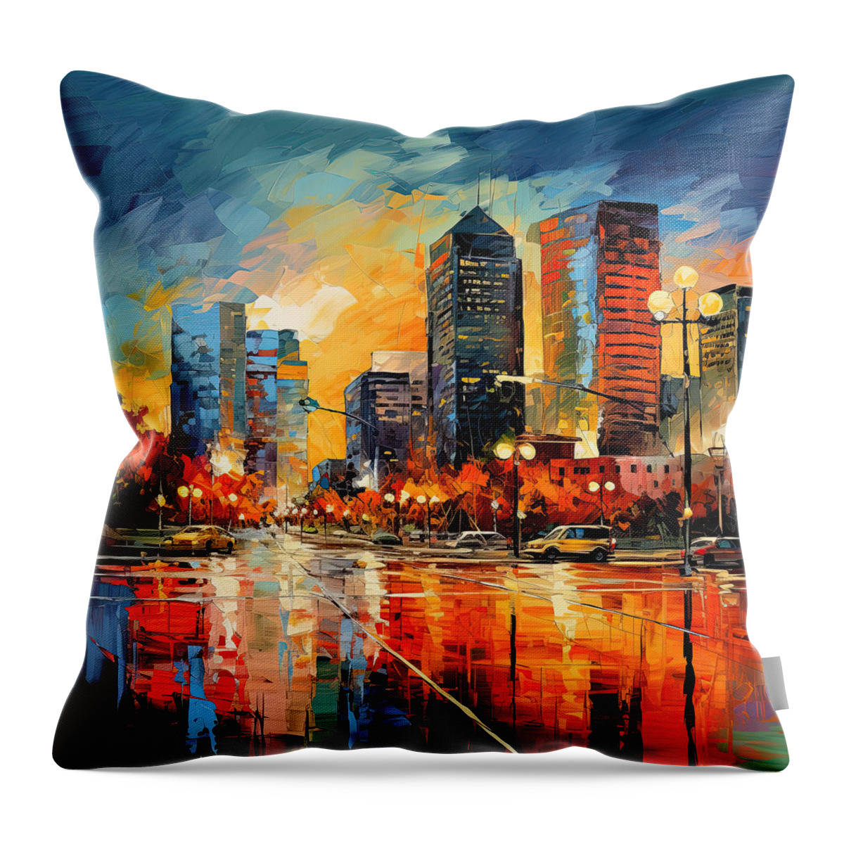 Downtown Louisville Throw Pillow featuring the painting Downtown Louisville - Colorful Abstract Art by Lourry Legarde