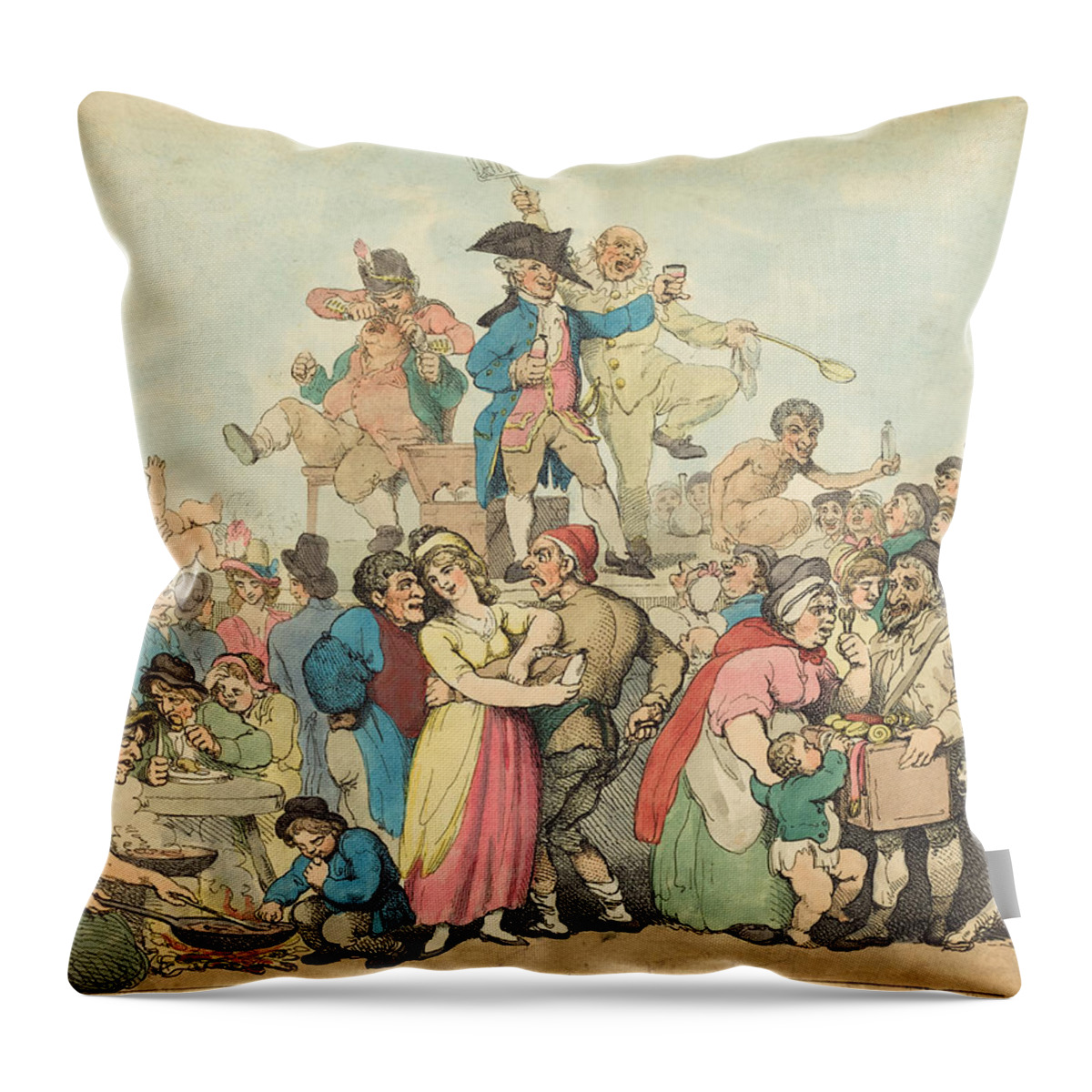 Thomas Rowlandson Throw Pillow featuring the drawing Dr. Botherum, the Mountebank by Thomas Rowlandson