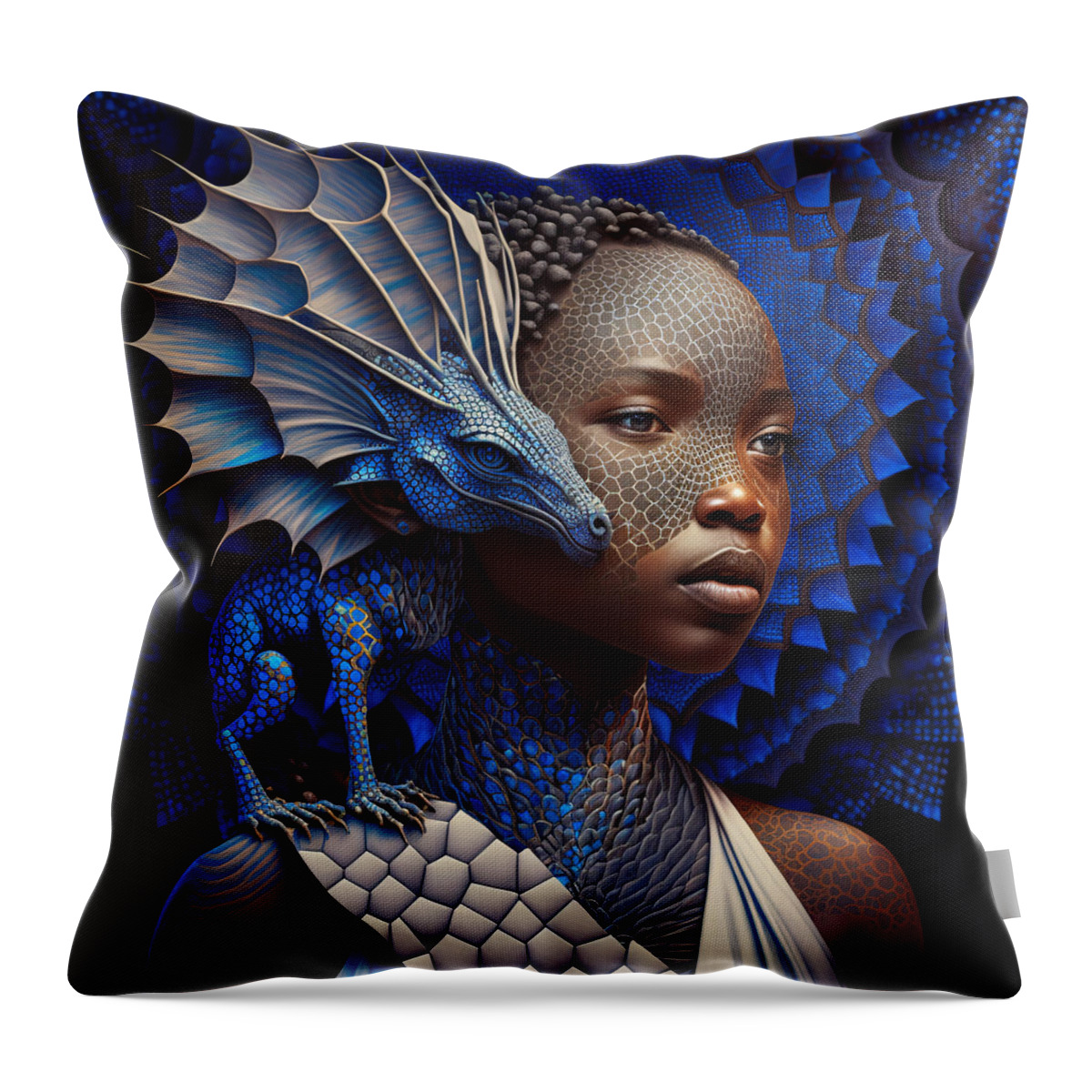 African American Throw Pillow featuring the digital art Dragon Princess by Nikala Asante