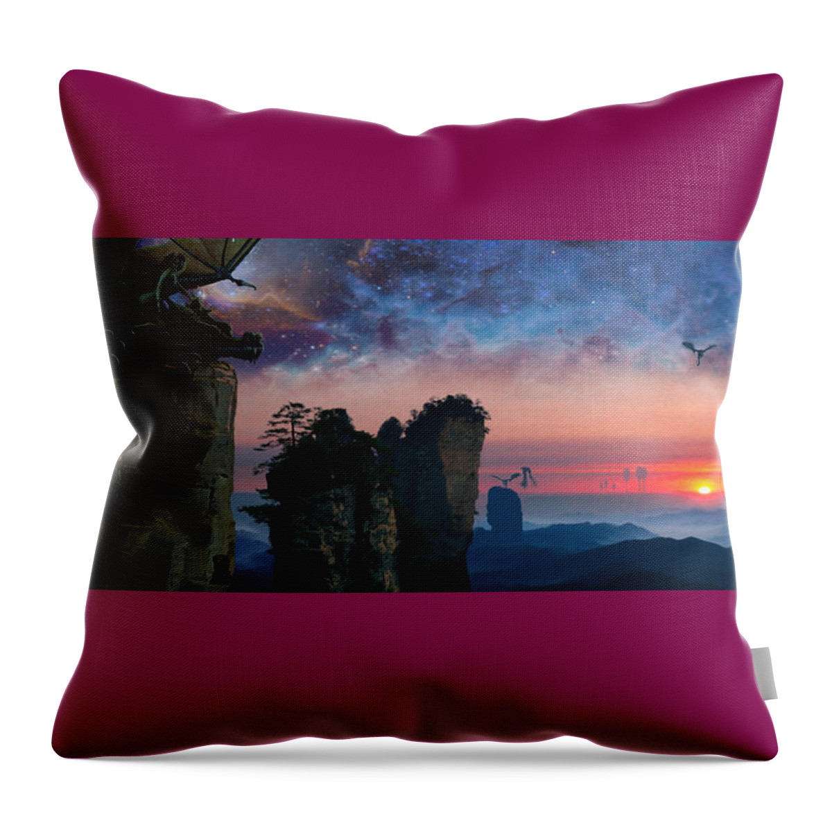 Dragon Towers Throw Pillow featuring the painting Dragon Towers by Paul Davenport