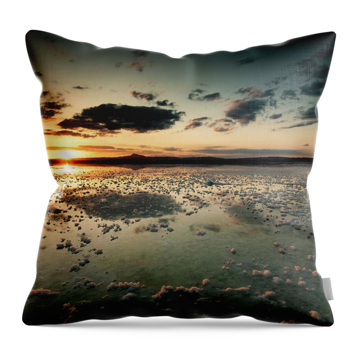 Sunset Throw Pillow featuring the photograph Dramatic winter sunset in the lake. by Michalakis Ppalis