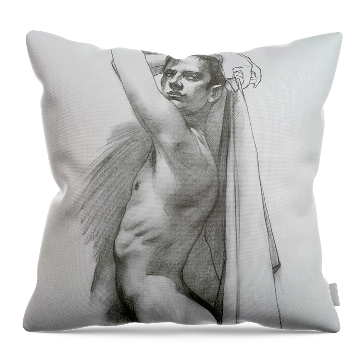 Male Nude Throw Pillow featuring the drawing Drawing-Male nude#2161 by Hongtao Huang