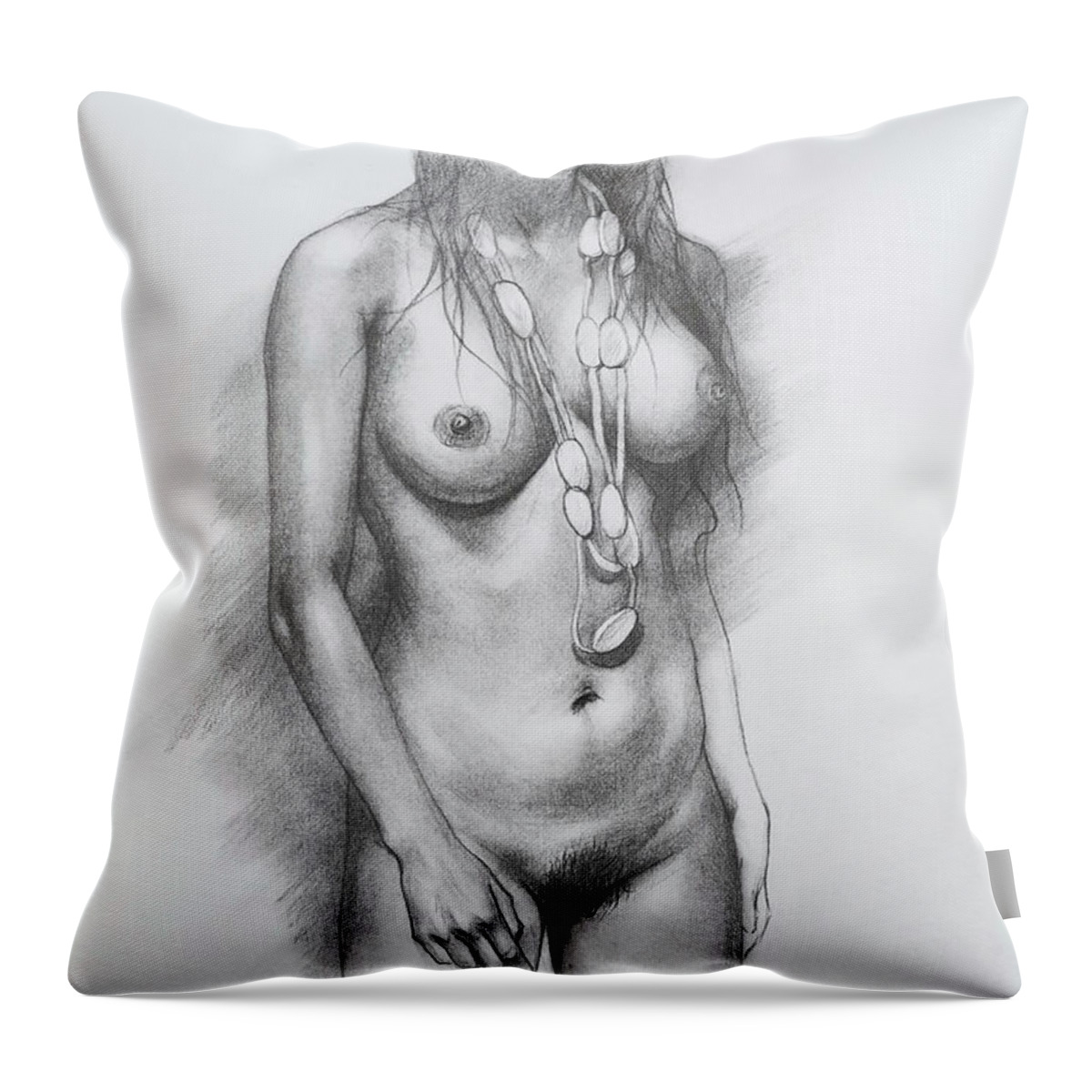 Female Nude Throw Pillow featuring the painting Drawing nude girl #201112 by Hongtao Huang