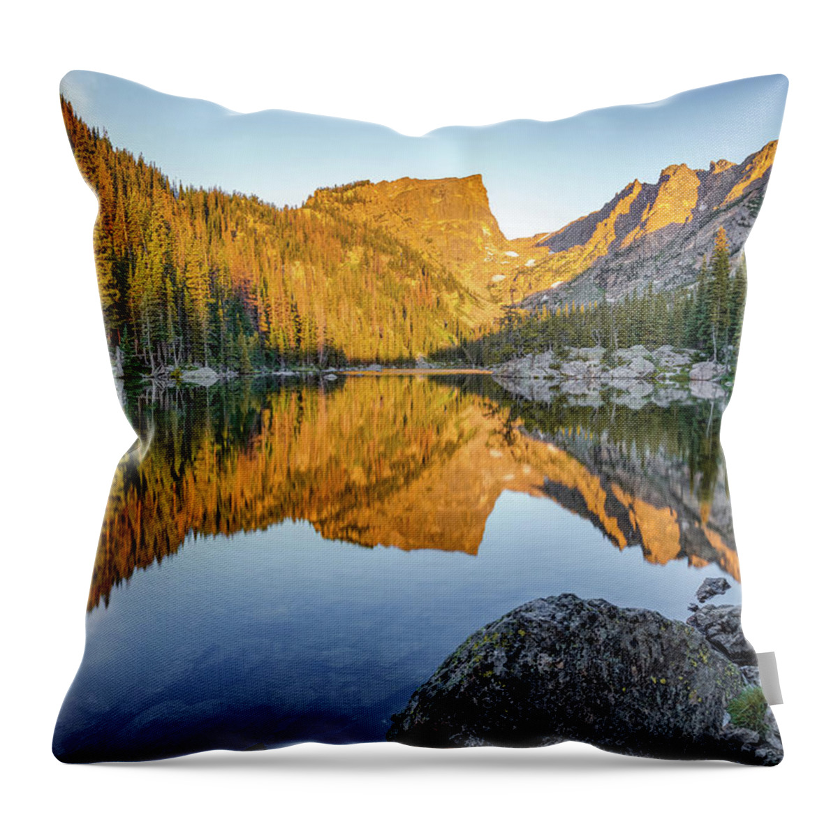 America Throw Pillow featuring the photograph Dream Lake Mountain Landscape Reflections by Gregory Ballos