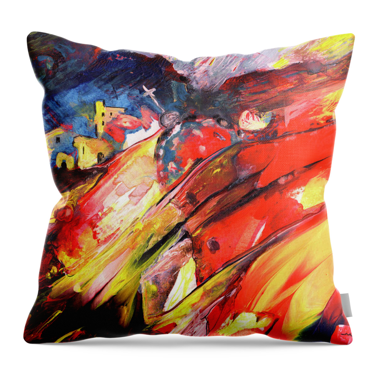 Impression Throw Pillow featuring the painting Dream Village 01 by Miki De Goodaboom