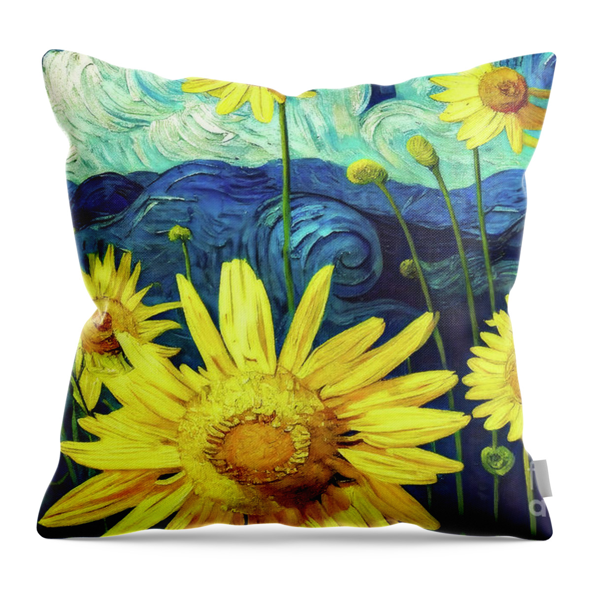 Sunflowers Throw Pillow featuring the painting Dreaming Of Sunflowers by Tina LeCour