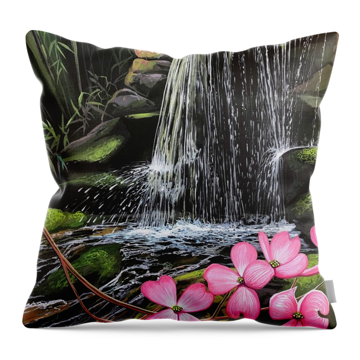 Waterfall Throw Pillow featuring the painting Dreams That I Carry by Hunter Jay