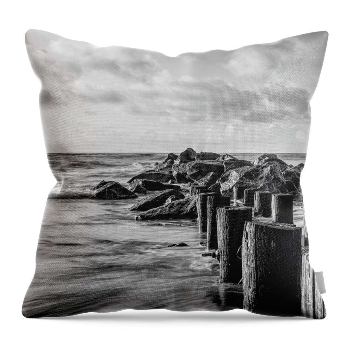 Atlantic Throw Pillow featuring the photograph Dreamy Jettie Grayscale by Jennifer White