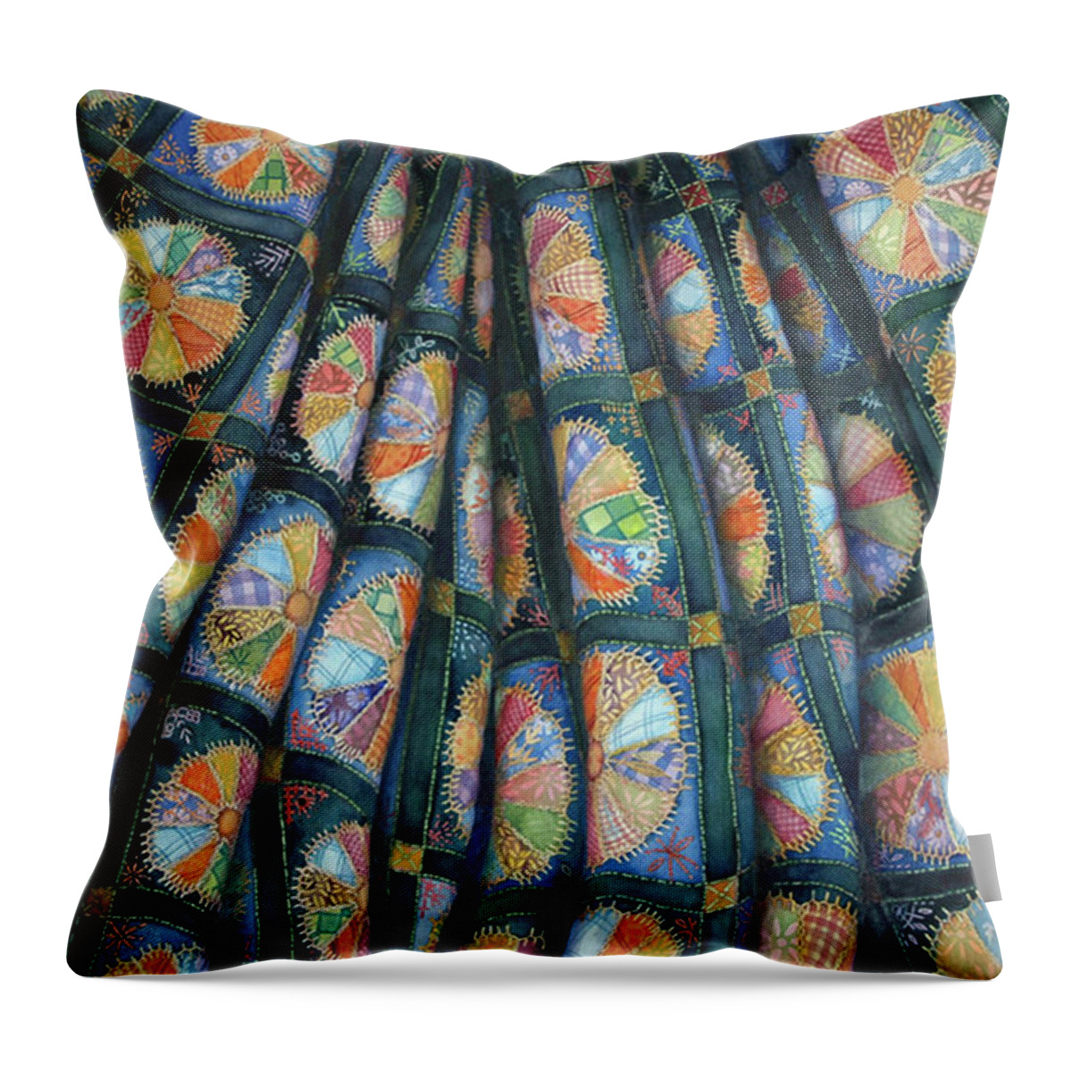 Watercolor Throw Pillow featuring the painting Dresden Plate Quilt by Helen Klebesadel