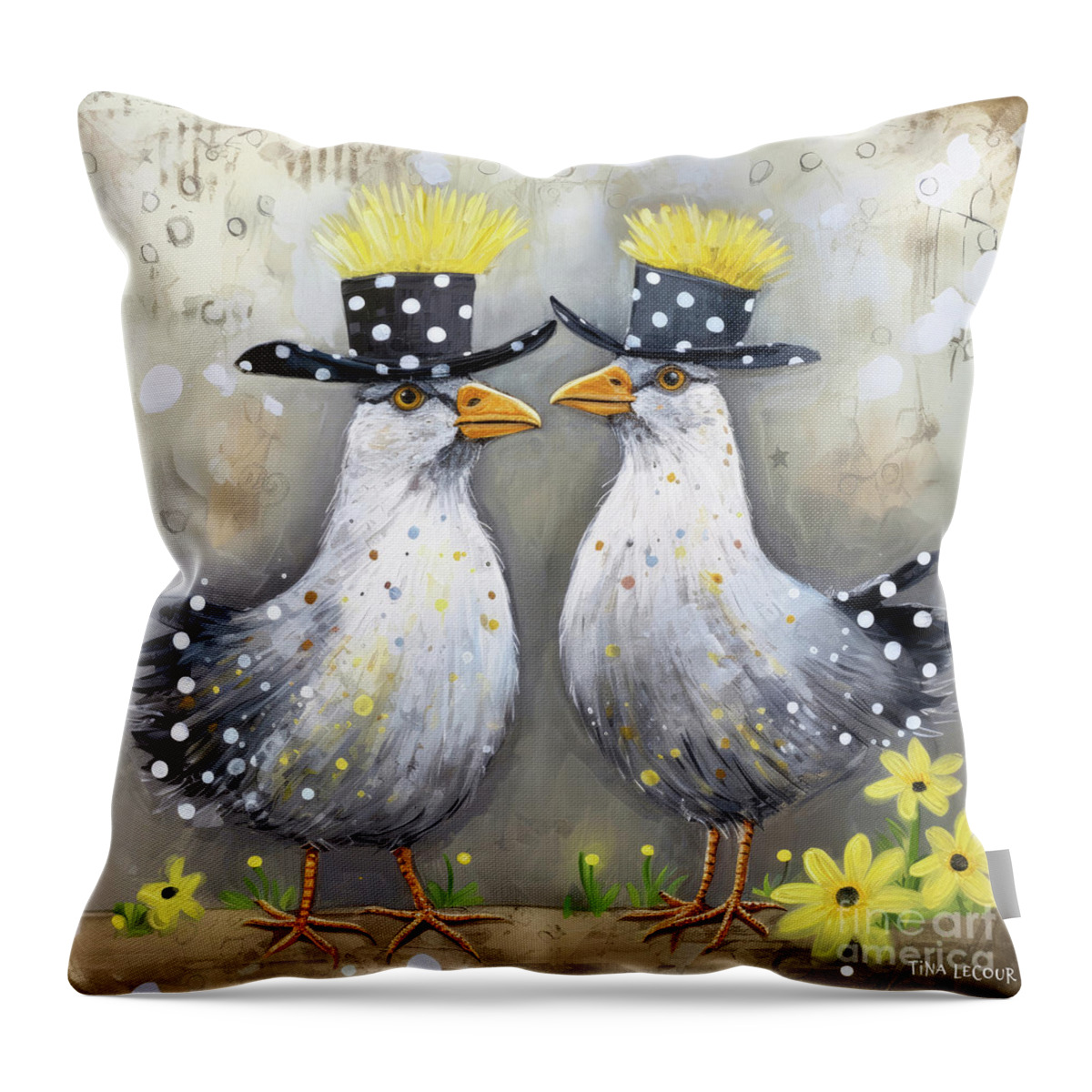 Chickens Throw Pillow featuring the painting Dressed For The Derby by Tina LeCour