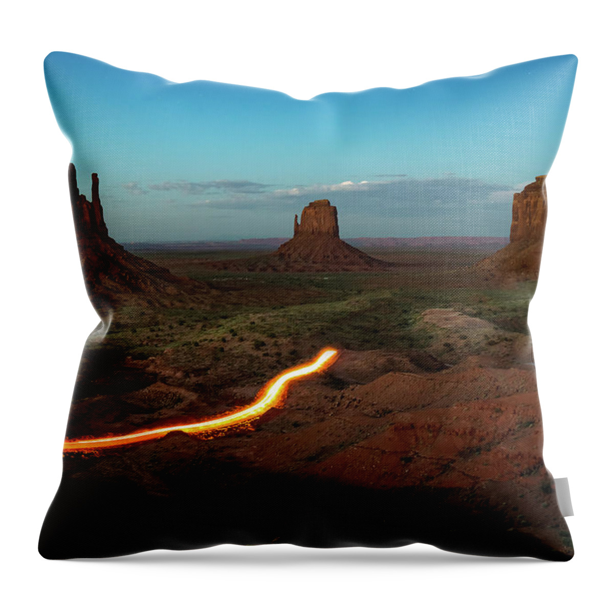 Monument Valley Throw Pillow featuring the photograph Driving Through Monument Valley at Dusk by Gregory Ballos