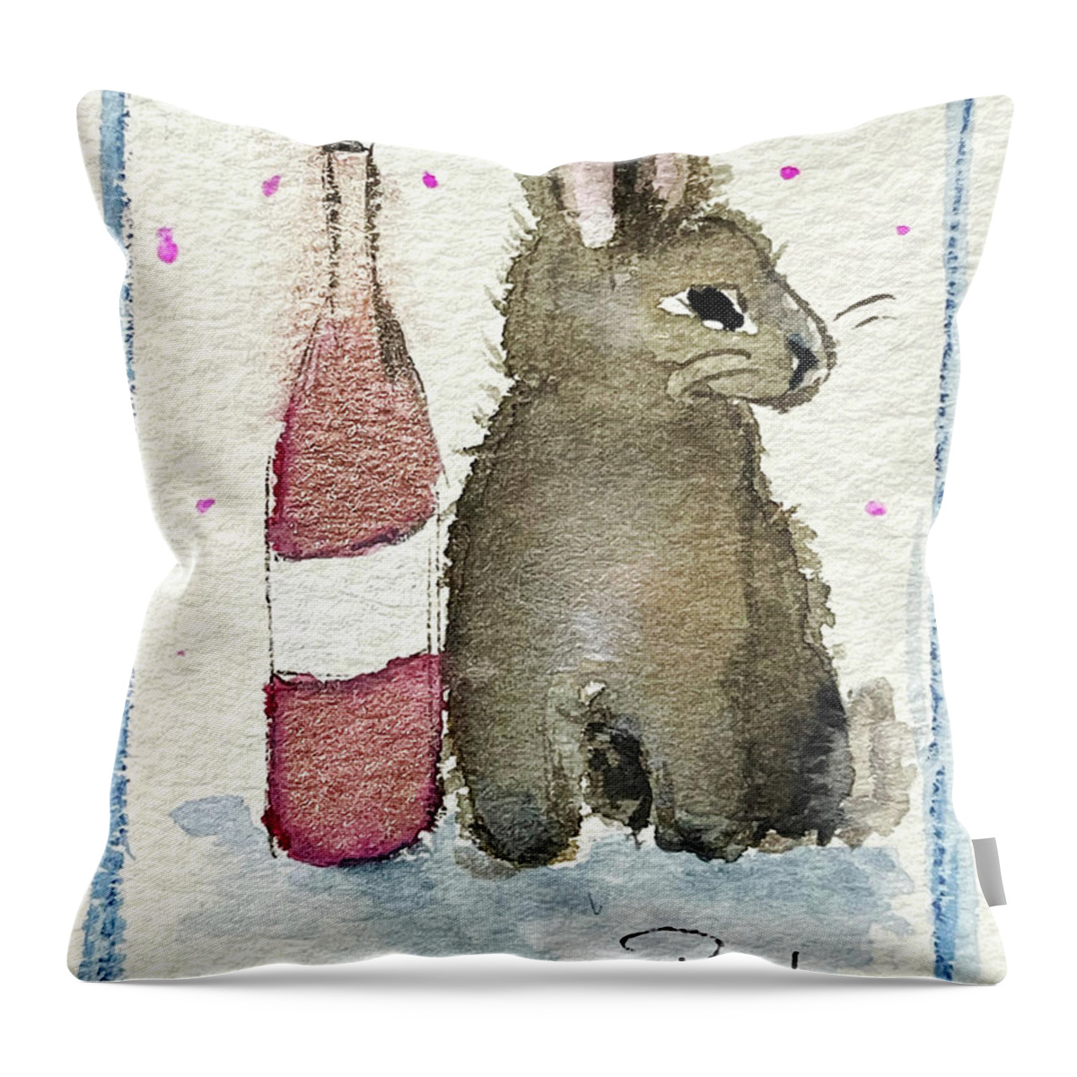 Bunny Throw Pillow featuring the painting Drunk Bunny 1 by Roxy Rich