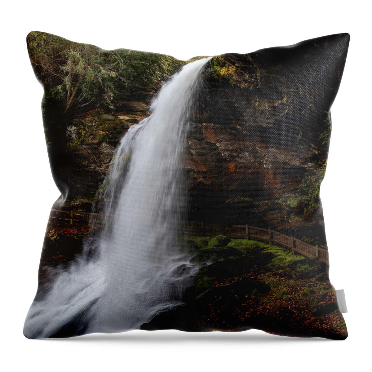 Dry Falls Walkway Throw Pillow featuring the photograph Dry Falls North Carolina by Dan Sproul