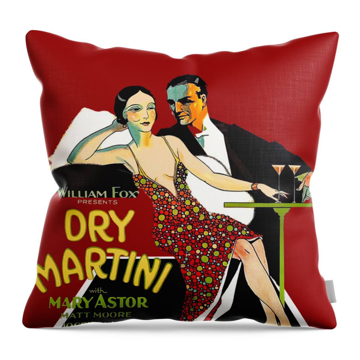 Martini Throw Pillow featuring the mixed media ''Dry Martini'', 1928 - 3d movie poster by Movie World Posters